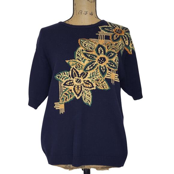 Vintage JH Collectibles Blue Cotton Blend Floral Design w/Embroidery Size Small - Picture 2 of 8